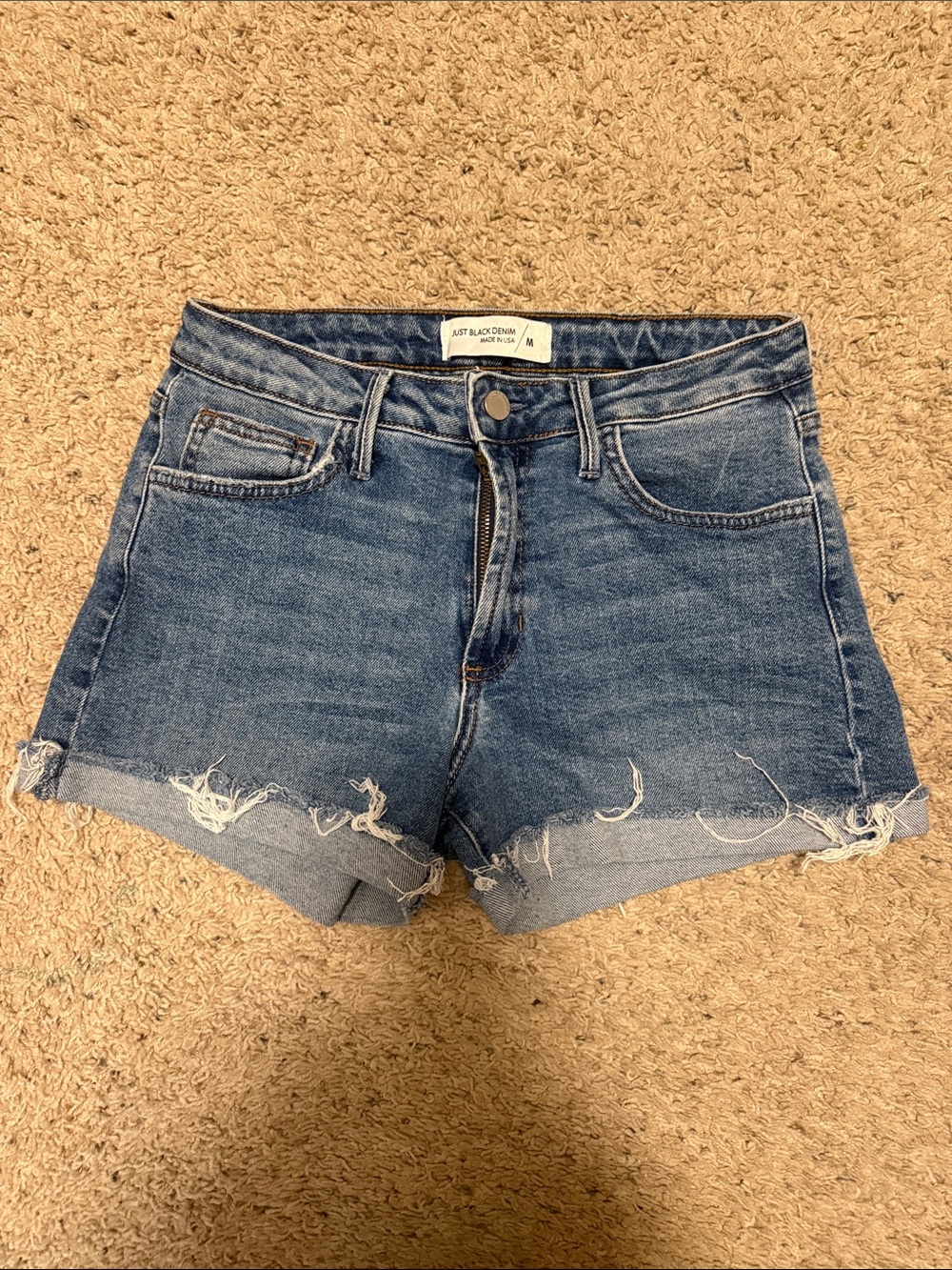 Just Black Medium Blue Distressed High-Rise Jean Shorts